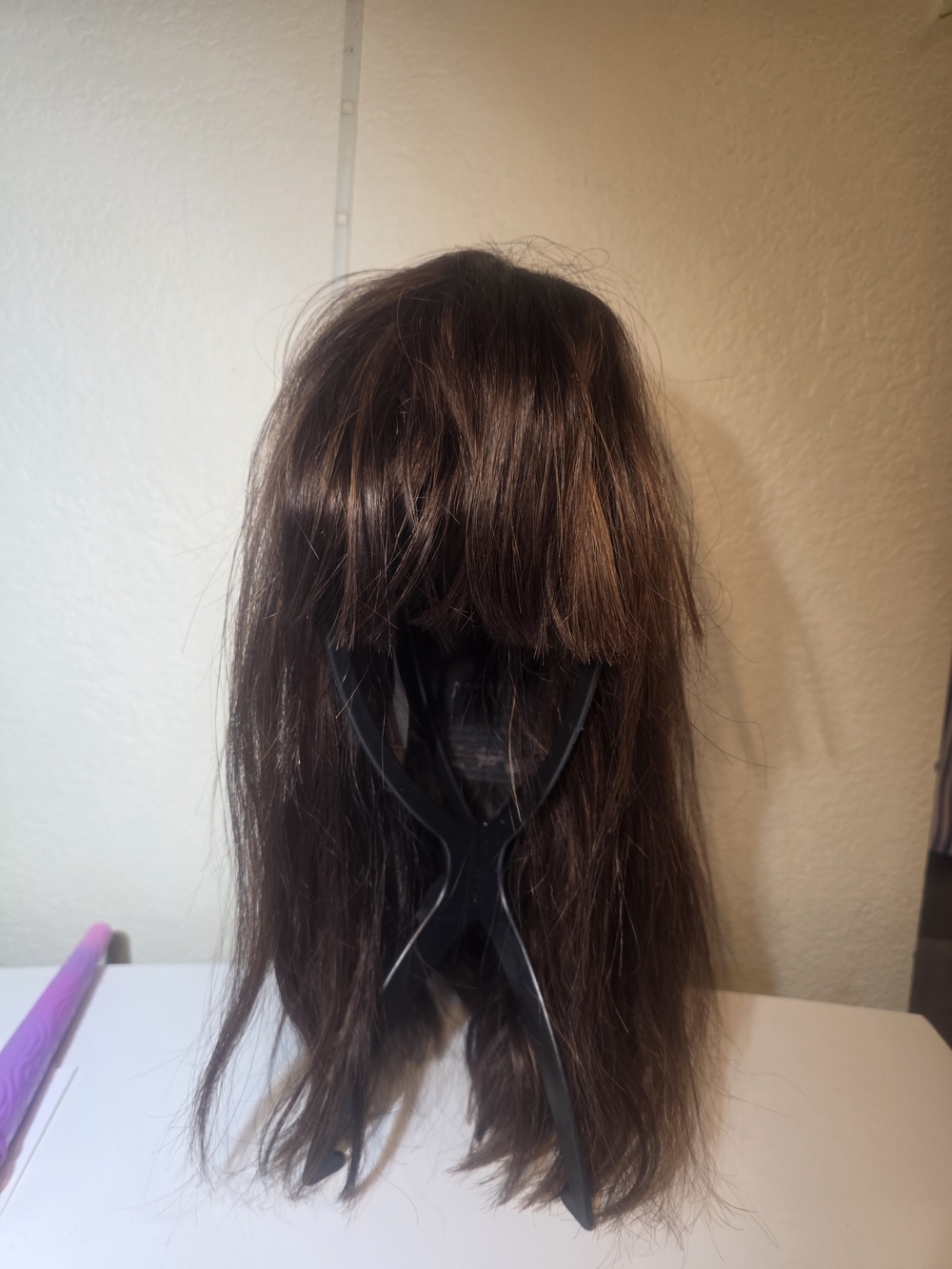 Brown Synthetic Wig Medium Length Straight Natural Style Preowned